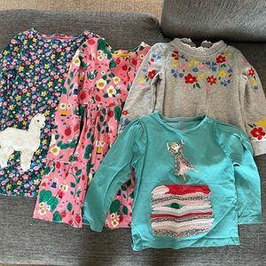 Mini boden girls clothes - shirts (2) and dresses (2) size 6-7